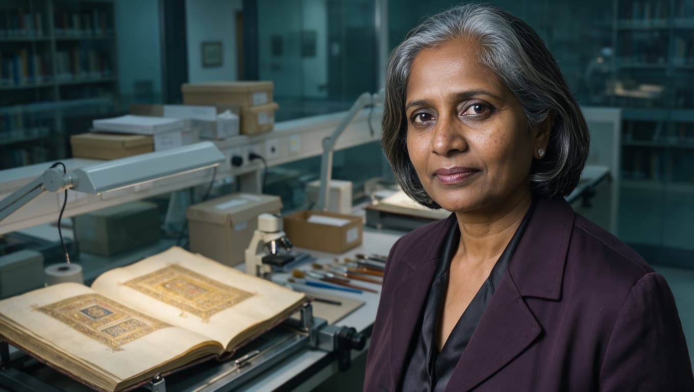 Rare-manuscript conservator in a paper conservation laboratory